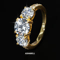 Luxury S925 Sterling Silver Gold Plated Three Diamond  Moissanite Ring for Women Wedding Engagement Rings