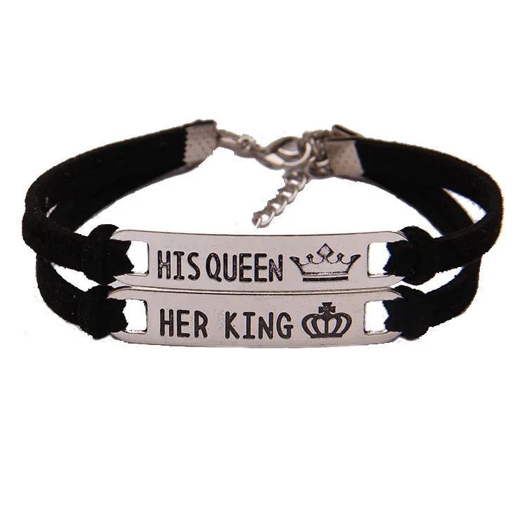 AA00272  Matching Set His Queen Her King Couple Bracelet Adjustable Jewelry Creative Valentine's Day Gift