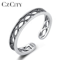 CZCITY Black Silver Design 925 Turkish Finger Open Adjustable Trending Ring Jewelry Ring for Man