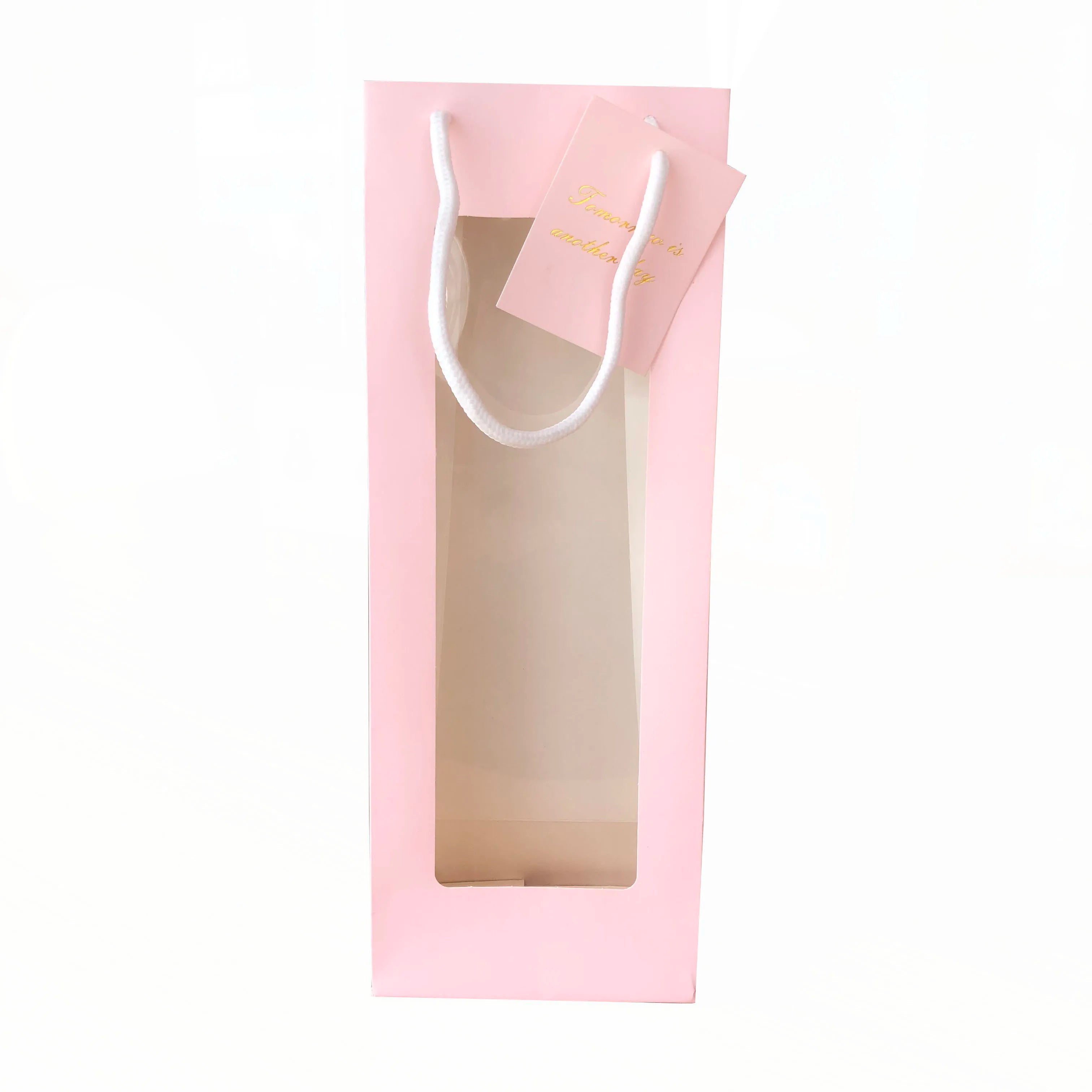 Hot Pink Hand Paperboard Cosmetic Bag with Recycled Materials Custom Size Thank You Gift Bag for Fur & Clothing
