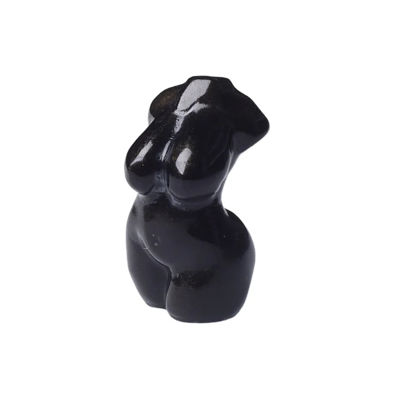 HZ New Design Natural Crystal Carved Golden Obsidian Goddess Model Stone for Decoration