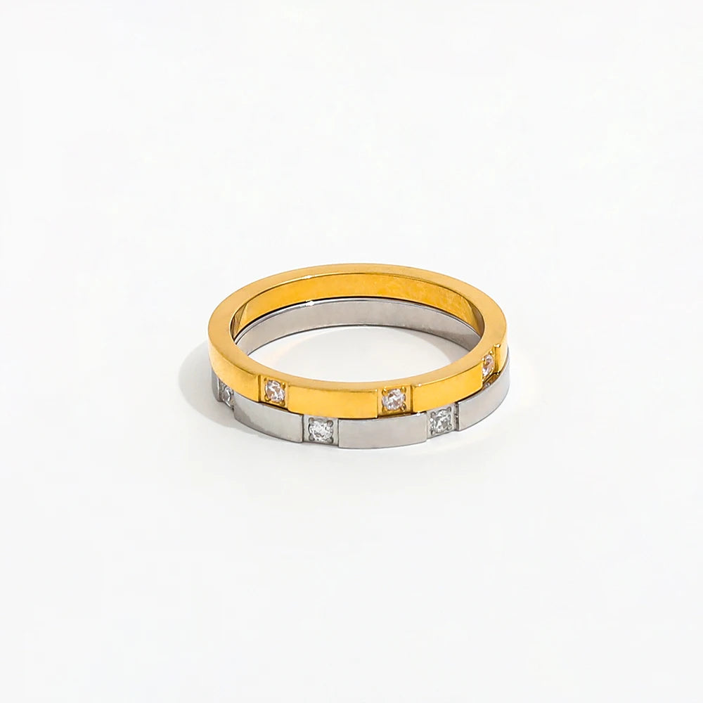 High End 18K Gold Plated 3 Zirconia Dainty Rings Stainless Steel Trendy Simple Gold Plated Fashion Jewelry