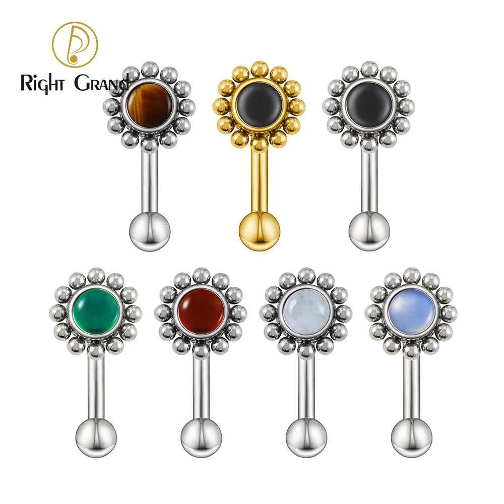 Right Grand ASTM F136 Titanium 16G Agate Rook Earring 6mm 8mm 10mm Curved Barbell Rook Piercing Eyebrow Jewelry
