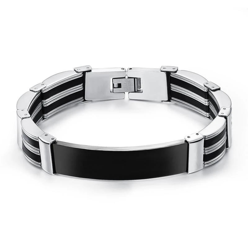 Bracelet Stainless Steel Bracelet Male Black Titanium Steel Silicone Glossy Creative Bracelet Wristband