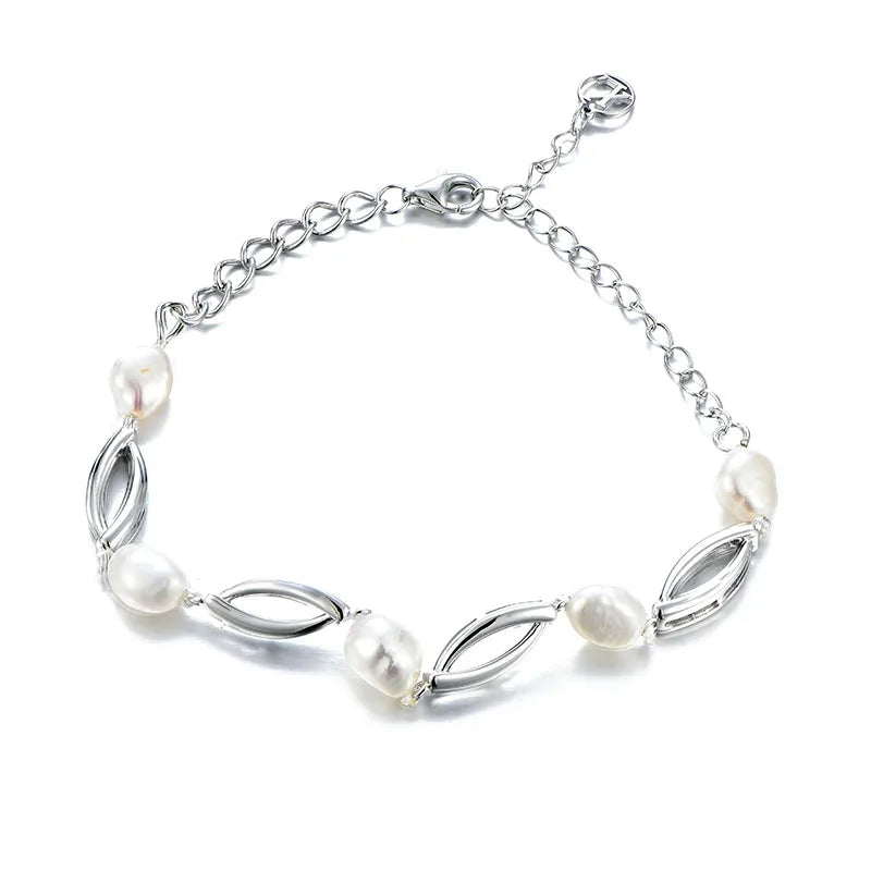 Factory Made Dainty Fashion Jewelry 925 Sterling Silver Heart Baroque Fresh Water Pearl Bracelet for Women/Girls