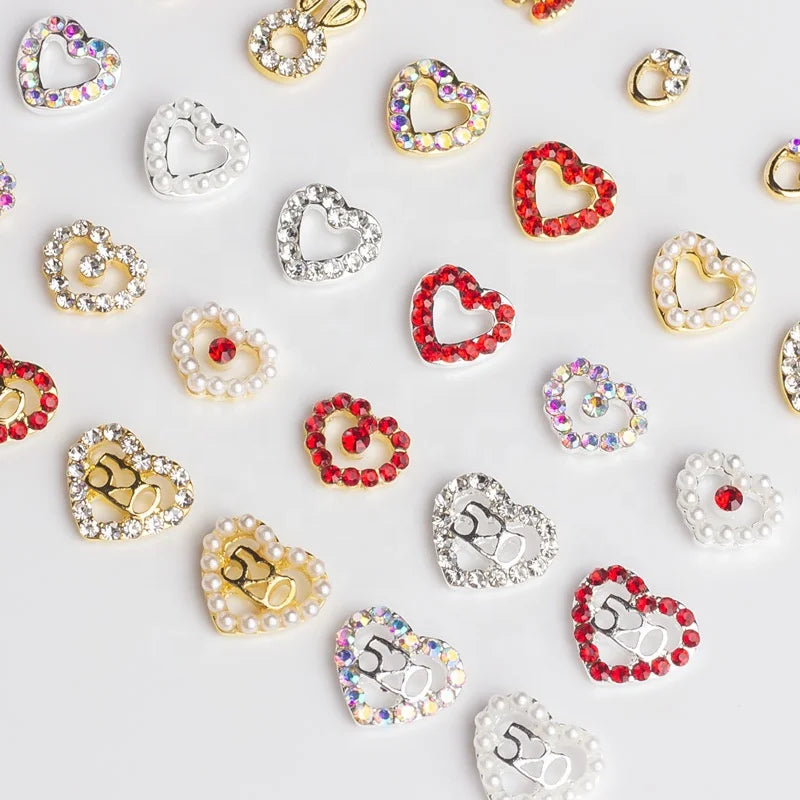 Paso Sico Manicure Accessories 520 Hollow Heart Love Diamond Alloy Butterfly Bow Nail Art Charms for Nail Designs Valentine Day