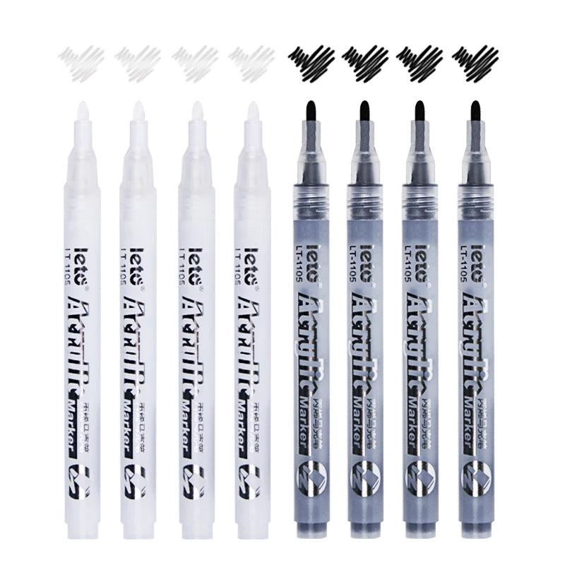 8 Pack 1mm Acrylic White Permanent Marker Black Paint  Marker Pens Sets