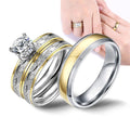 Titanium Steel Tarnish Free Silver Gold Two Tone Couple Ring Bride Engagement Stainless Steel Wedding Rings for Couples Set