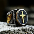 SS8-960R Stainless Steel Praying Hands Cross Men's Ring Gold Color Buddhism Jewelry Gift Wholesale