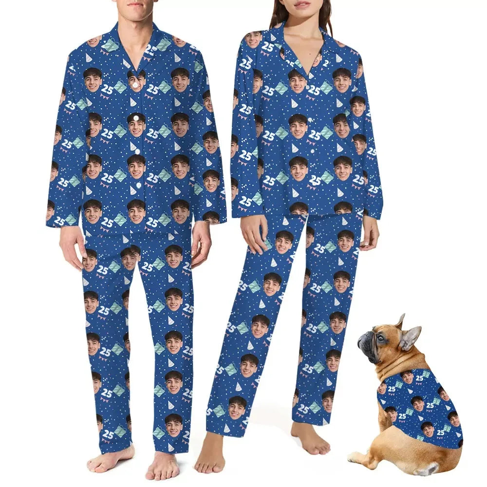 Europe America Long Sleeve Pyjamas Women Sleepwear Two Piece Turn-down Collar Pyjama Homewear Set Custom 3D Print Satin Silk PJS
