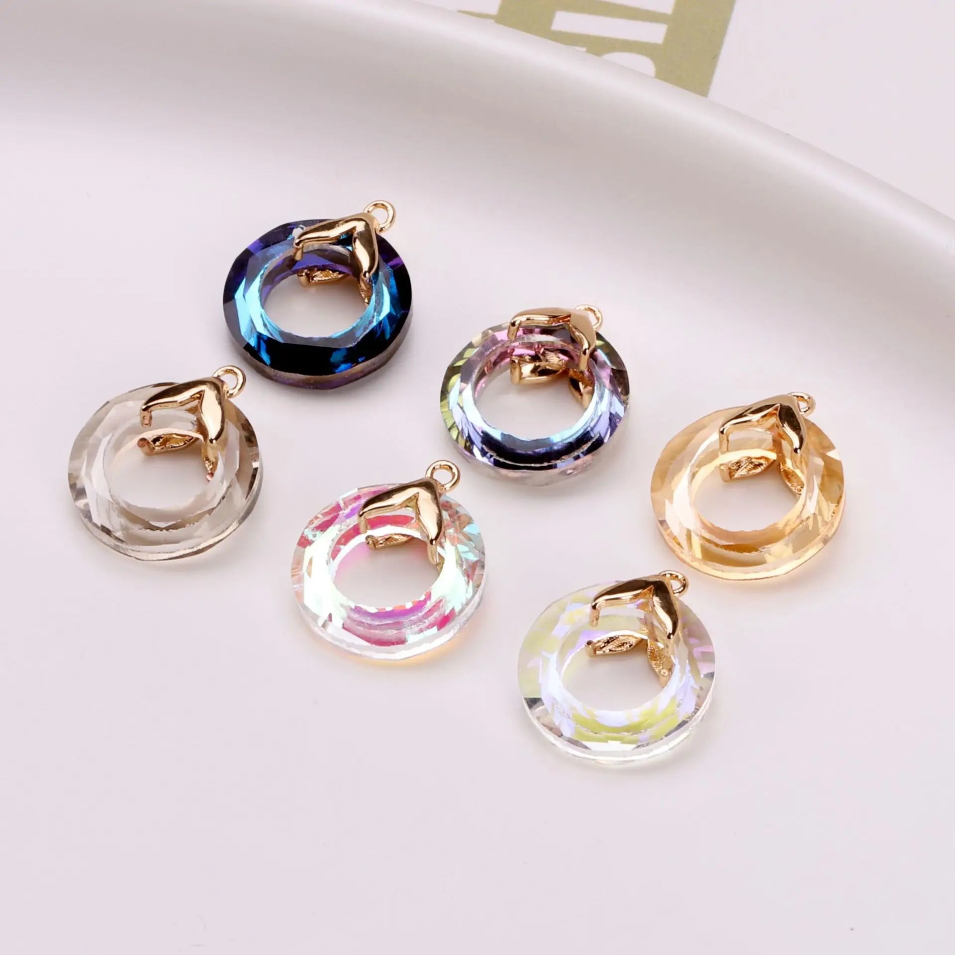 DIY Glass & Copper Beads Circle Crystal Connectors Charms 6 Colors for Bracelet Necklace Anklet