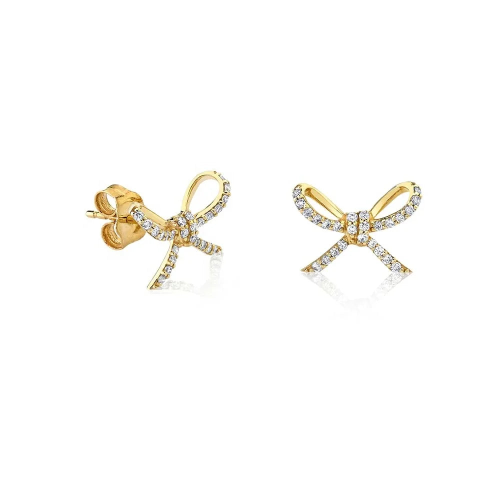 LOZRUNVE Sterling Silver 925 Sweet Classic Diamond Bow Stud Earring Women Gold Plated
