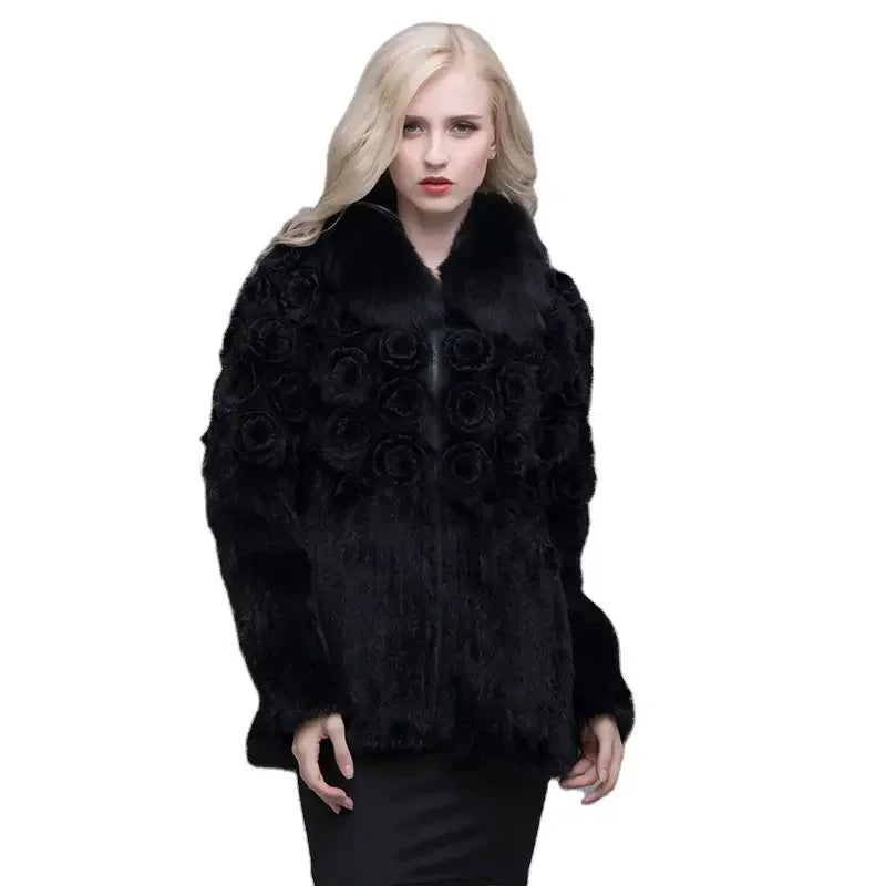 MWFur Winter Warm Large Size Flower Mink Women Casual Mink Fur Coat Fashion Mink Fur Long Sleeve Coat