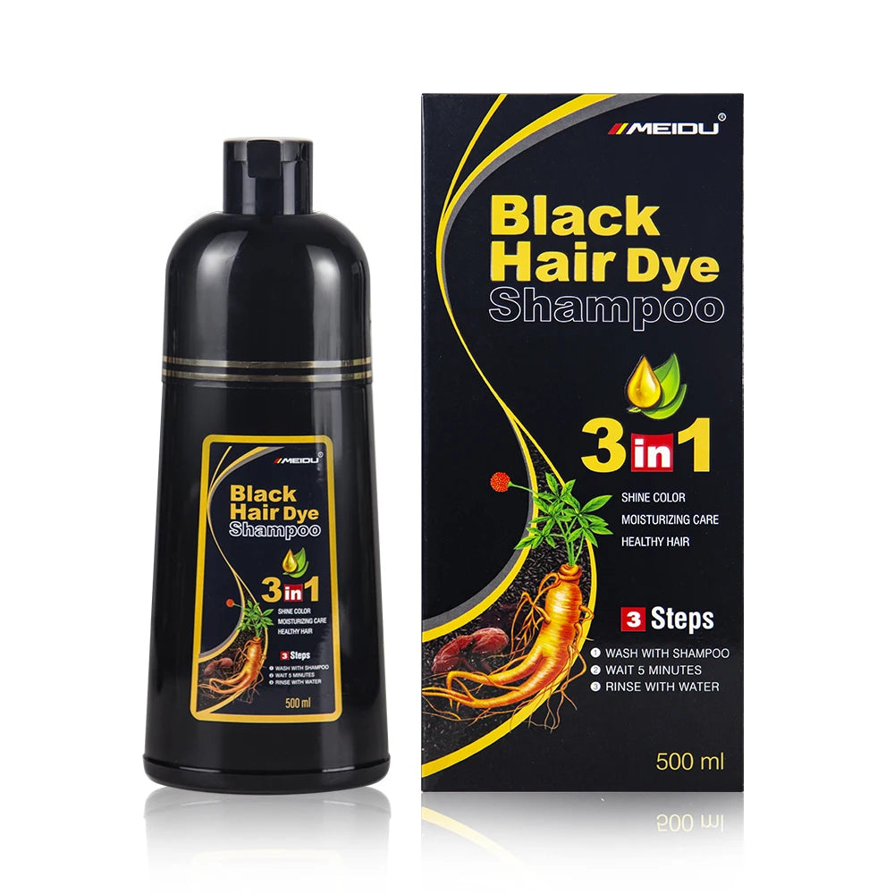 Oem Label Manufacturer Wholesale 3 in 1 Ginseng Permanent Hair Dyes Brown Fast Black Hair Color Shampoo