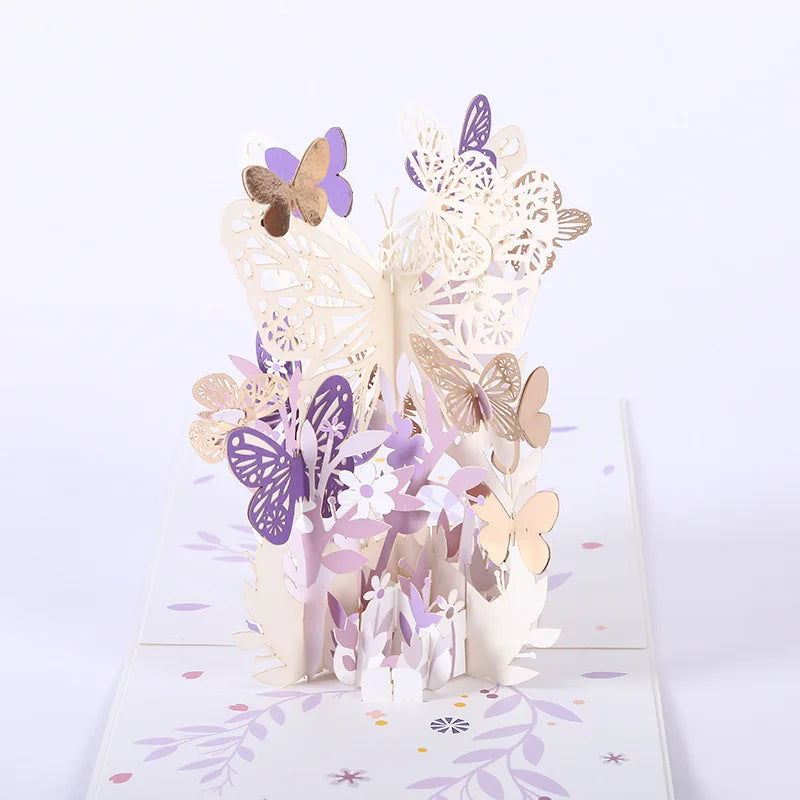Hot Selling Butterfly Pattern Greeting Card Creative Foldable Invitation Card Holder 3d Pop up Hollowed Teacher's Day Card