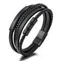 Multilayer Weave Magnetic Leather Stainless Steel Fashion Men Punk Braided Black Leather Bracelet