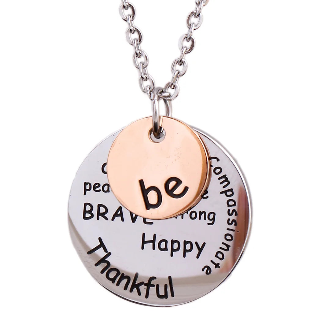New Style Choker Jewelry Thankful Words Stainless Steel Coin Engraved Necklace