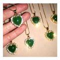 Jialin Jewelry Chinese Jade Fashion Green Jade 18k Gold Plated Natural Jade Heart Pendants Diamond Around Heart Pendant Necklace