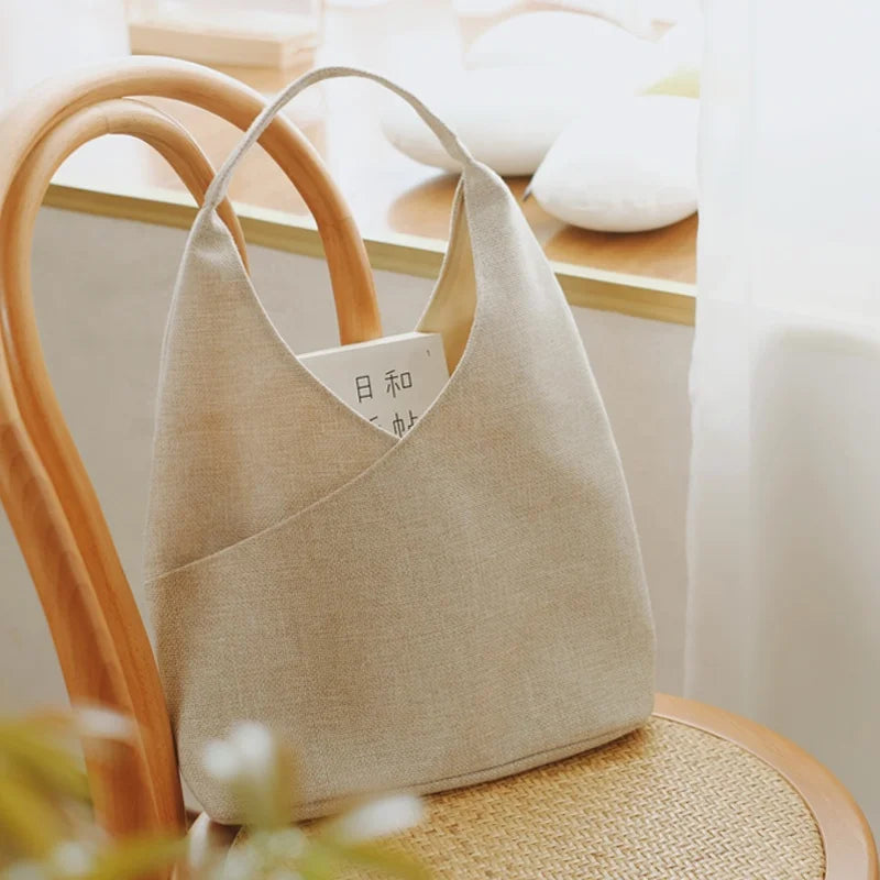 Female Summer New Recyclable Canvas Bag Advanced Texture Design Large Capacity Dumpling Bag Shoulder Bag