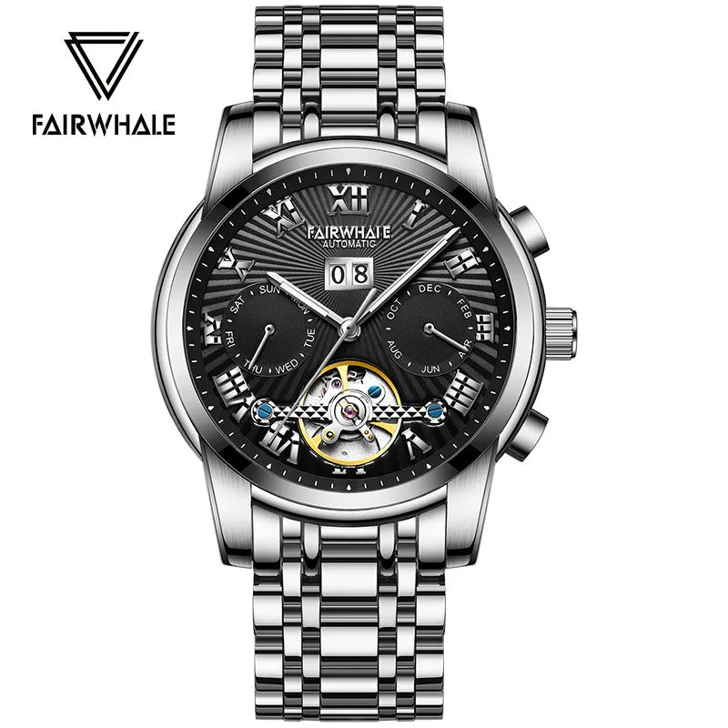 Custom Logo Wrist Watch Men Wristwatch Date Frame Calender Mechanical Watch Tourbillon Watch Automatic for Men