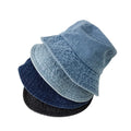 Distressed Denim Bucket Hat 100% Washed Cotton Vintage Canvas in Blue Green Beige for Summer Kids Casual Style for Travel