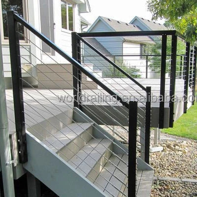 YL  Outdoor Balcony Side Mounted Cable Railing Black Aluminum Cable Railing Post