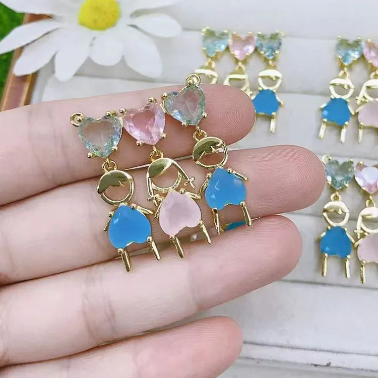 CZ8753 18k Gold Double Triple Zircon CZ Micro Pave Pink Girl & Blue Boy Kids Children Charms for Bracelet Earring Jewelry Making