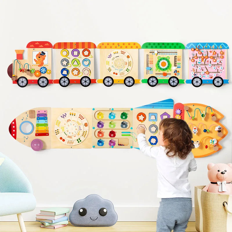 Sensorial Train Style Rocket Style Montessori Early Education Toys for Kindergarten and Home Wall Games