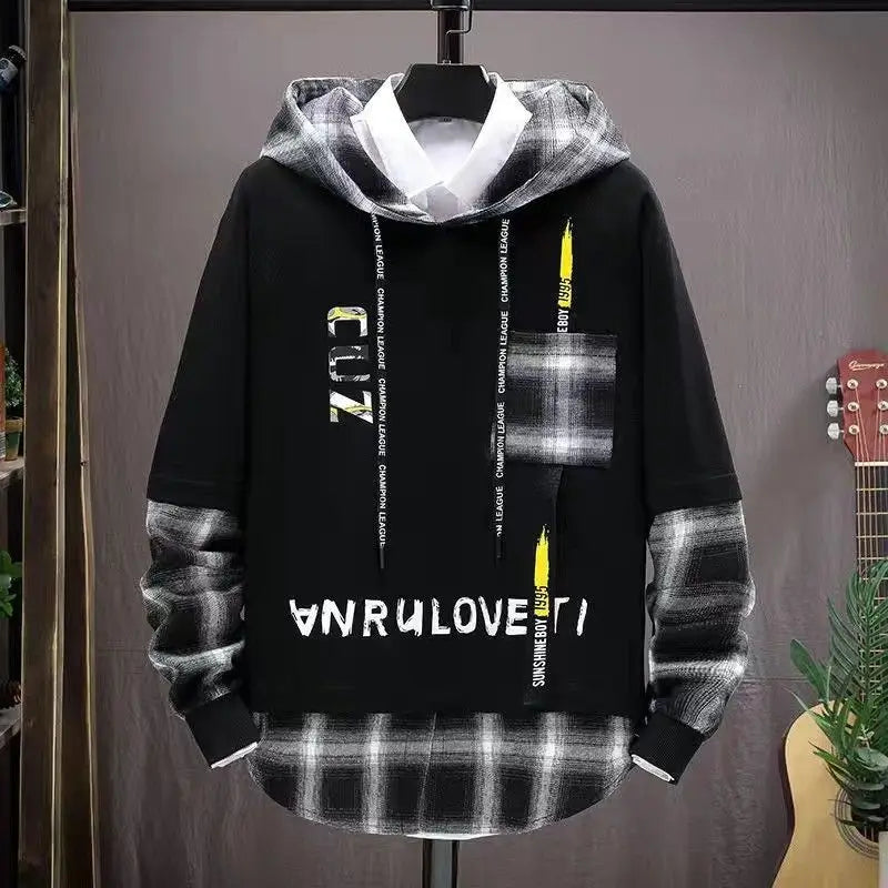 Pull Over Hoodies Men Autumn Men Oversized Hoodie Plus Size Sports Patchwork Fashion Hoodies for Men Stylish