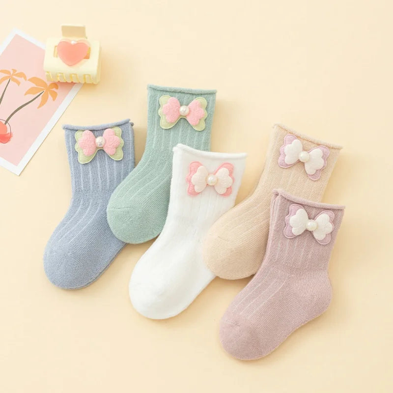 Wholesale High Quality Butterfly Bow Double Cylinder Cute Baby Crew Cotton Socks Princess Style Baby Socks