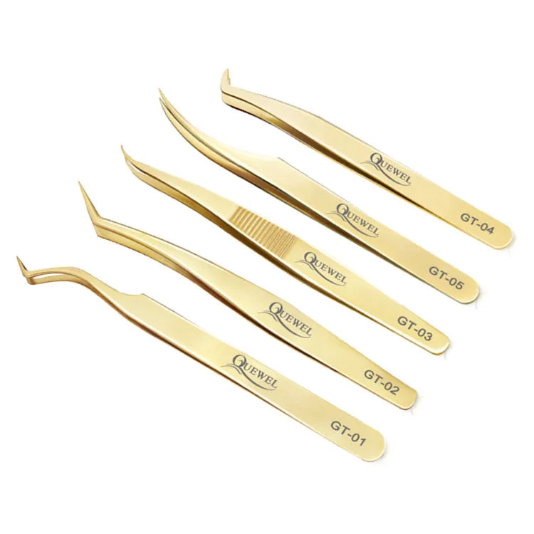 Quewel Pinzas Stainless Steel Eyelash Extension Tweezers Customized Label Logo for Individual and Salon