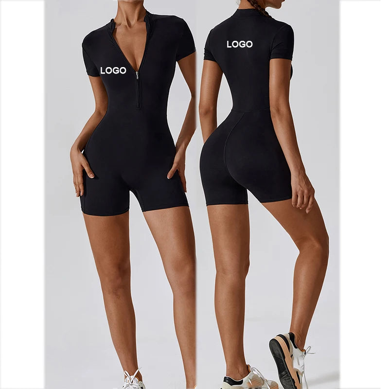 2025 Custom Designed Women's Seamless Short Sleeves Yoga Jumpsuit One Piece Running Gym Fitness Bodysuit Wholesale