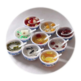 10pcs Mixed Random Miniature Bowl Soup Mini Chinese Cuisine Pretend Food for Doll House Kitchen Decor Accessories Toys Key Chain