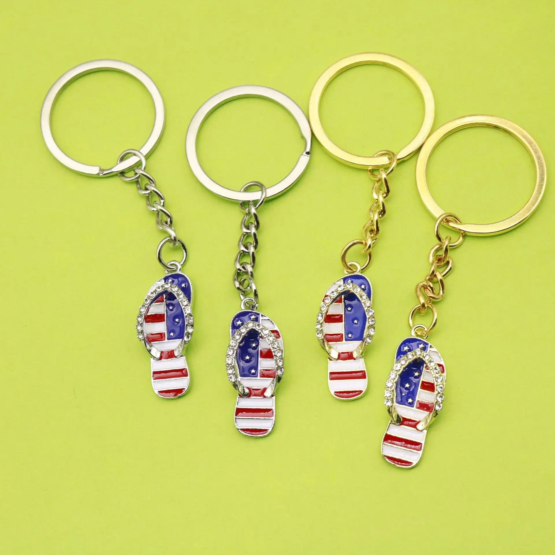 Fashionable American Flag Keychain Star-Shaped Slippers Design Alloy Metal Material Celebrate American European Independence Day
