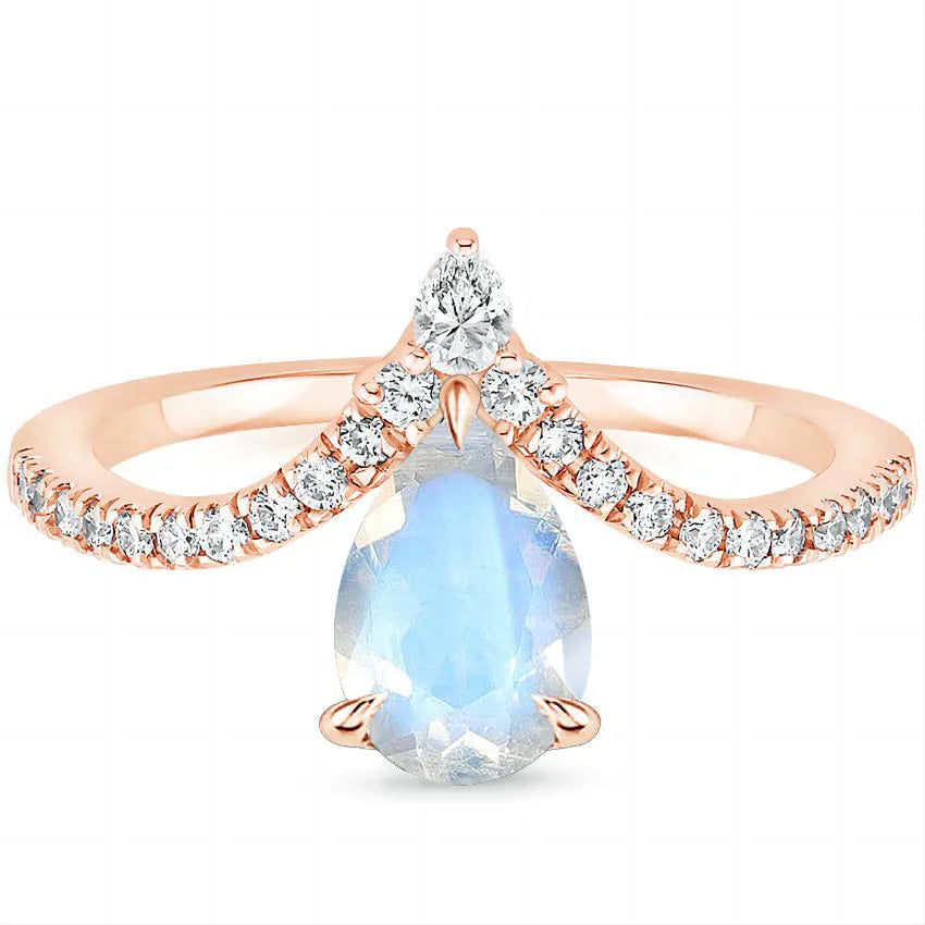 Hot Selling Rose Gold Rainbow Moonstone Art Deco Bridal Set Diamond and Amethyst