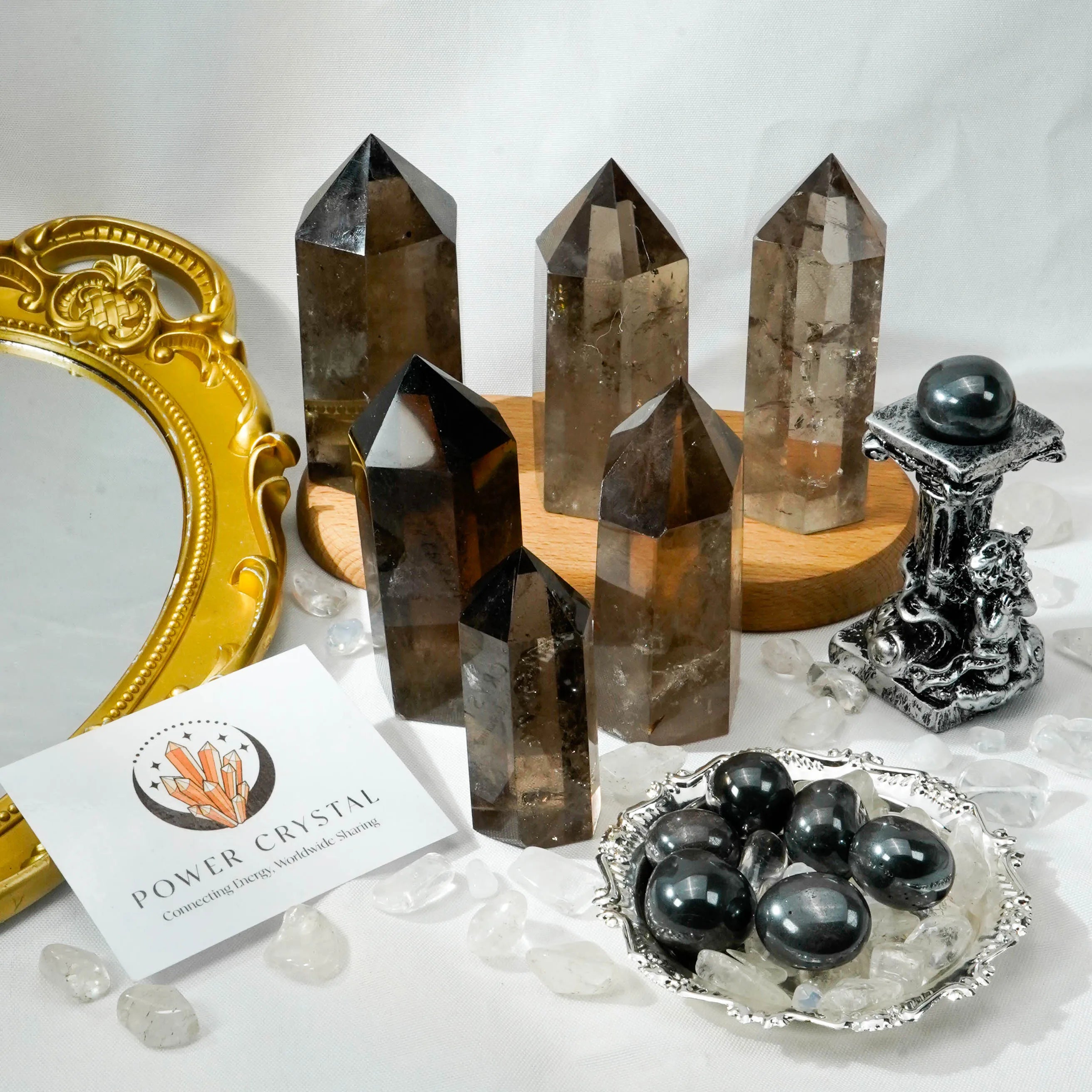 Natural Polished Smoky Quartz Crystal Point with Rainbow Gemstone Obelisk Dark Crystal Smoky Quartz Tower