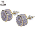 Top Quality Fashion Full Diamond Bling for Women Men Stud Earrings CZ Stone Hip Hop Jewelry Octagon Geometric Stud Earrings