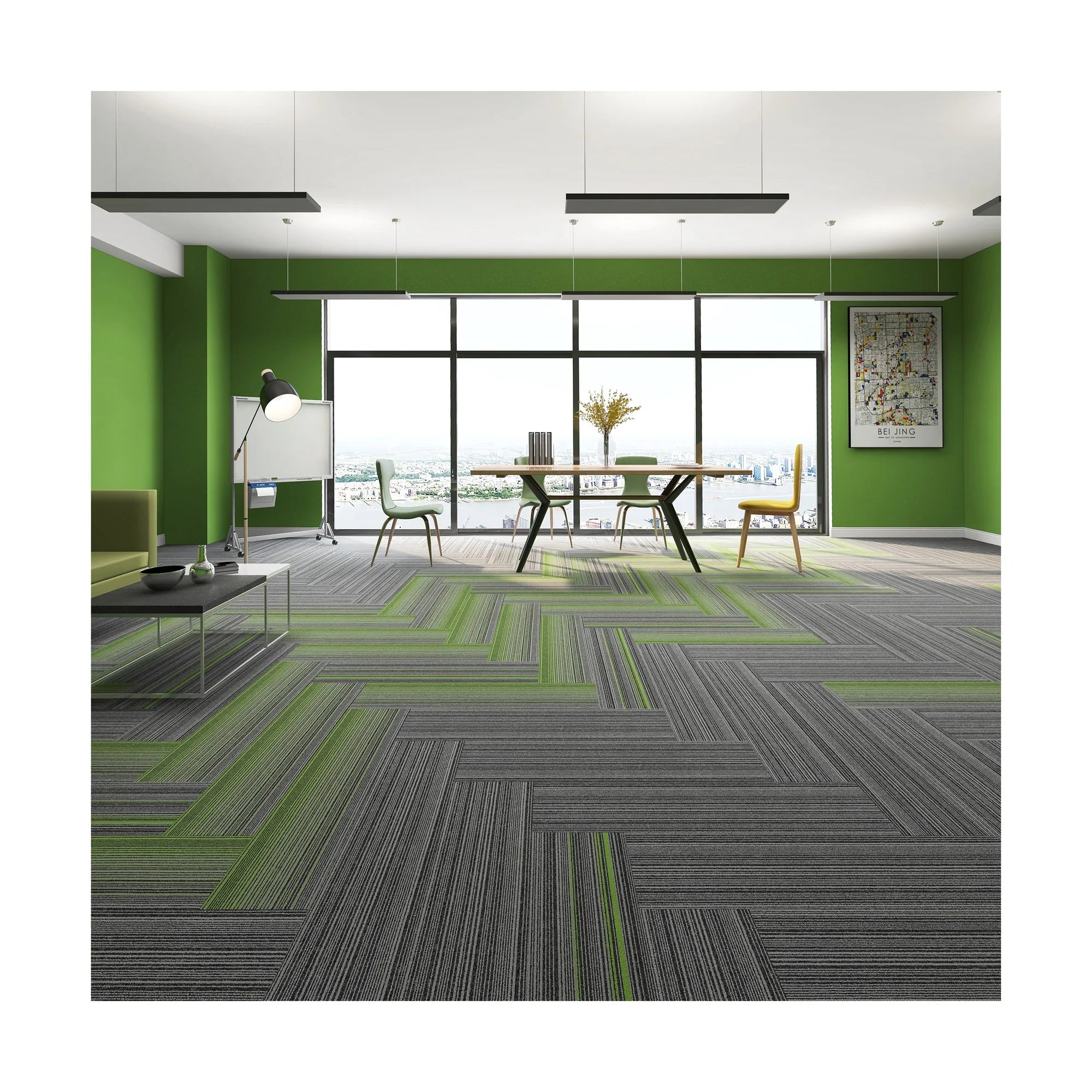 Bright Color Modern Abstract Pattern Carpet Tiles 50x50cm/25x100cm Polypropylene/Nylon Surface Stain Resistant Home Office Floor