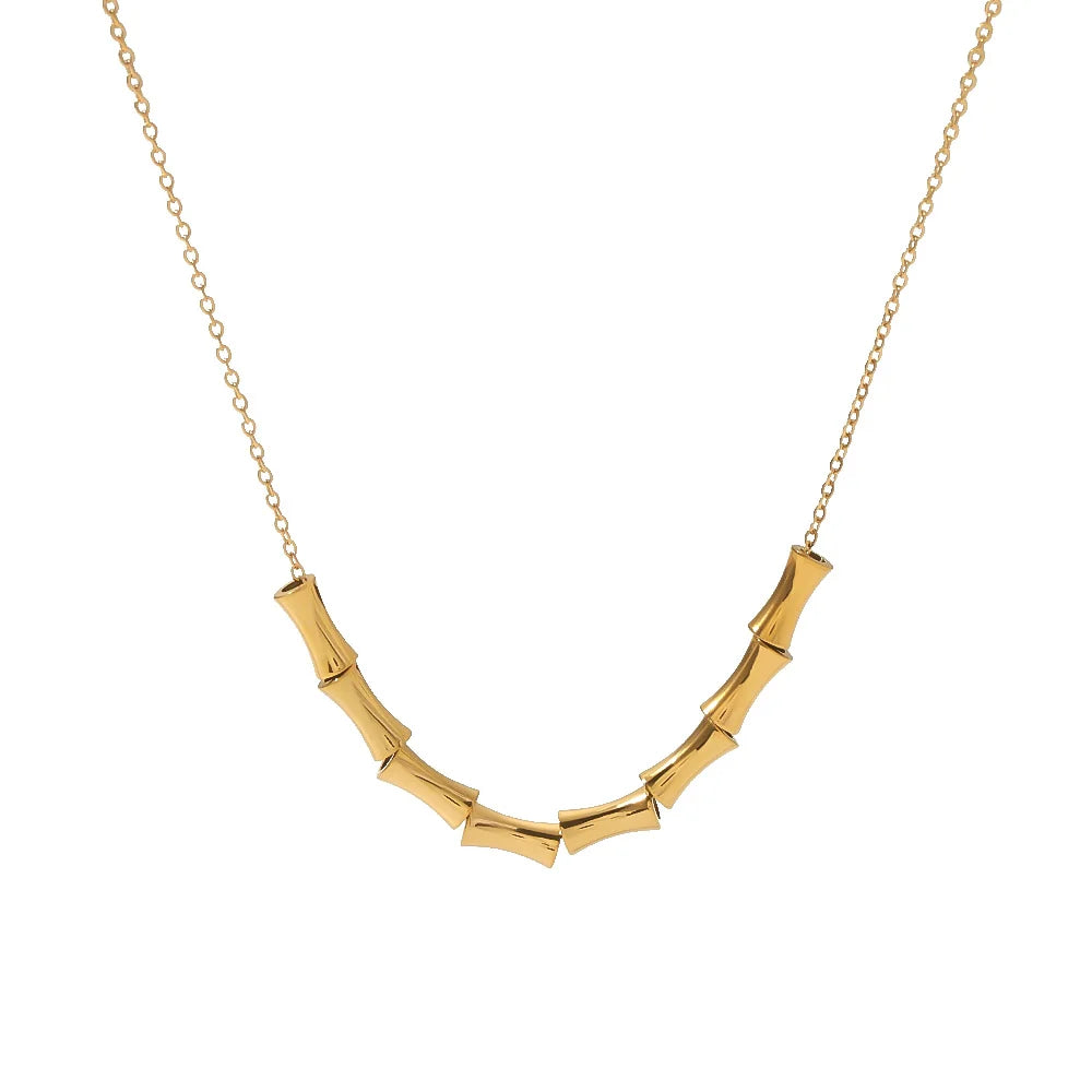 New Luxury Stainless Steel Fashion 18K Gold Bamboo Pendant Necklace for Women Ladies Fine Jewelry Waterproof