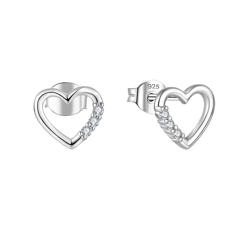 Heart Fashion Stud Earrings for Women Bead Charm Gift Diy Jewelry Real 925 Sterling Silver Trendy Zircon Jewellery