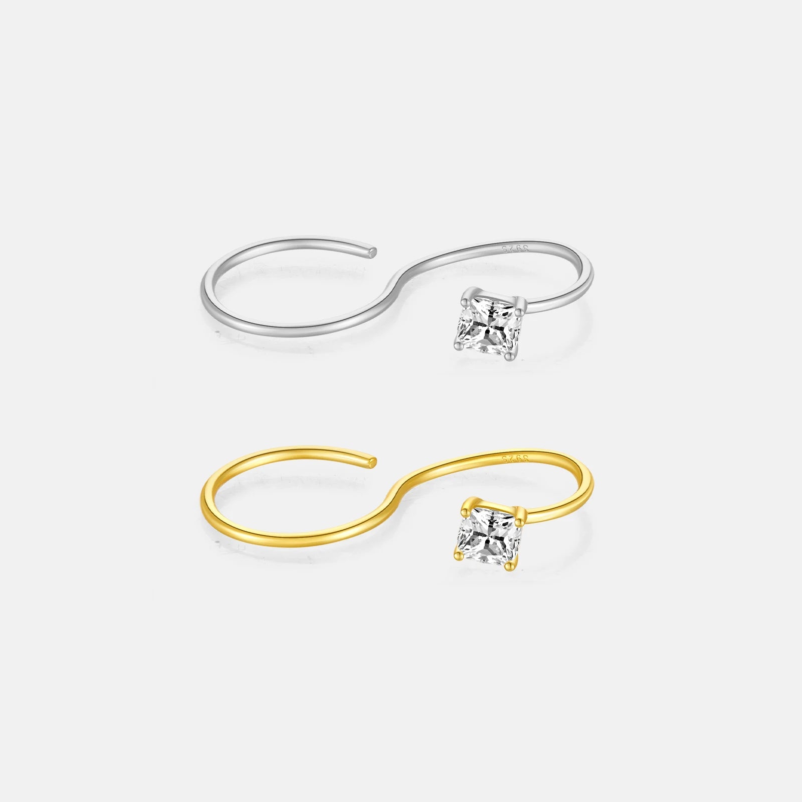 FUAMAY 2024 New Design 925 Sterling Silver Casual Rings for Ladies 18K Gold Plated Minimalist Geometric Tow Finger Rings