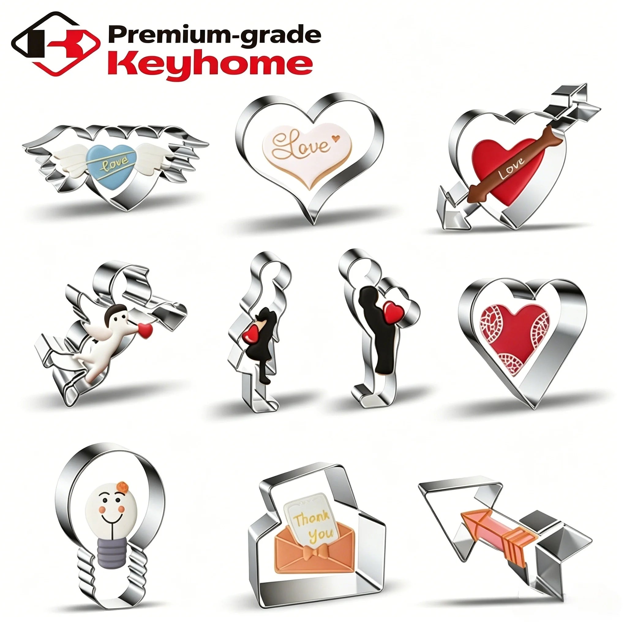 Valentine's Day Cookie Cutter Stainless Steel Romantic Heart Wing LOVE Flower 3D Biscuit Mold Baking Tools Custom Logo OEM ODM