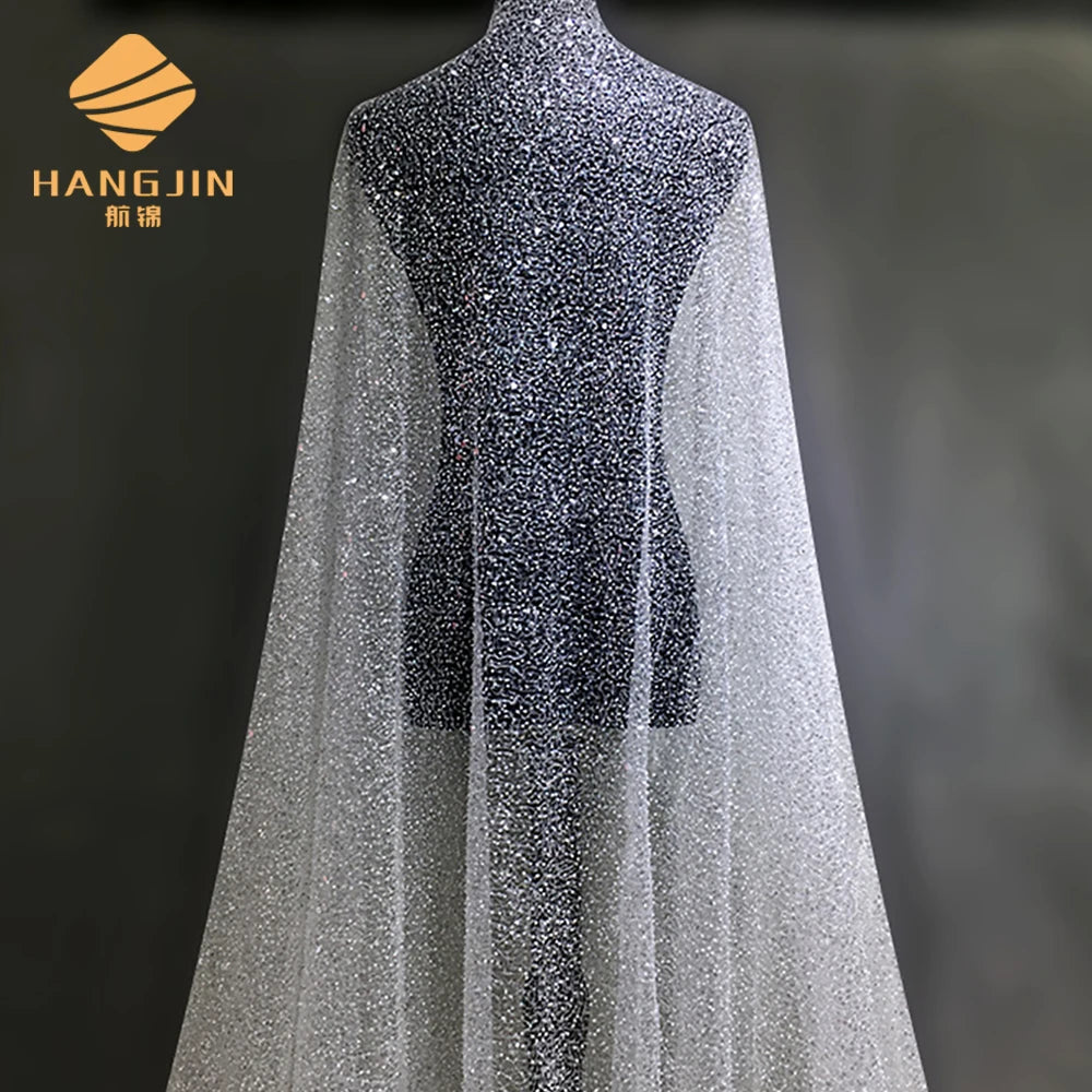 3D Sequin Lace Fabric Shiny Embroidered Beaded Fabric for Evening Dress Costume Ivory Lace Embroidered Lace Tulle Fabric