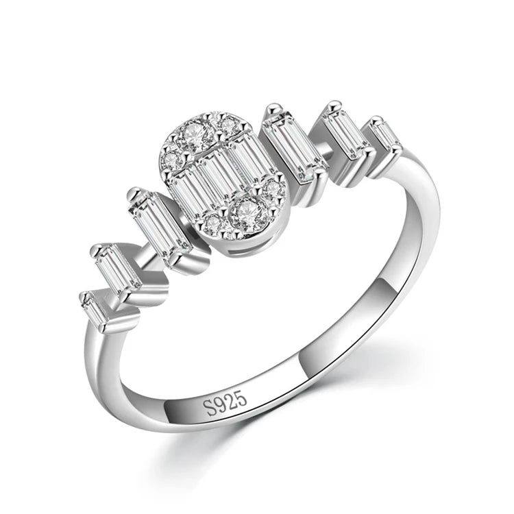 New Arrival Fashion 925 Sterling Silver Zirconia Eternity Crystal Ring Diamond Baguette Oval Cut Trendy Women's Wedding Party