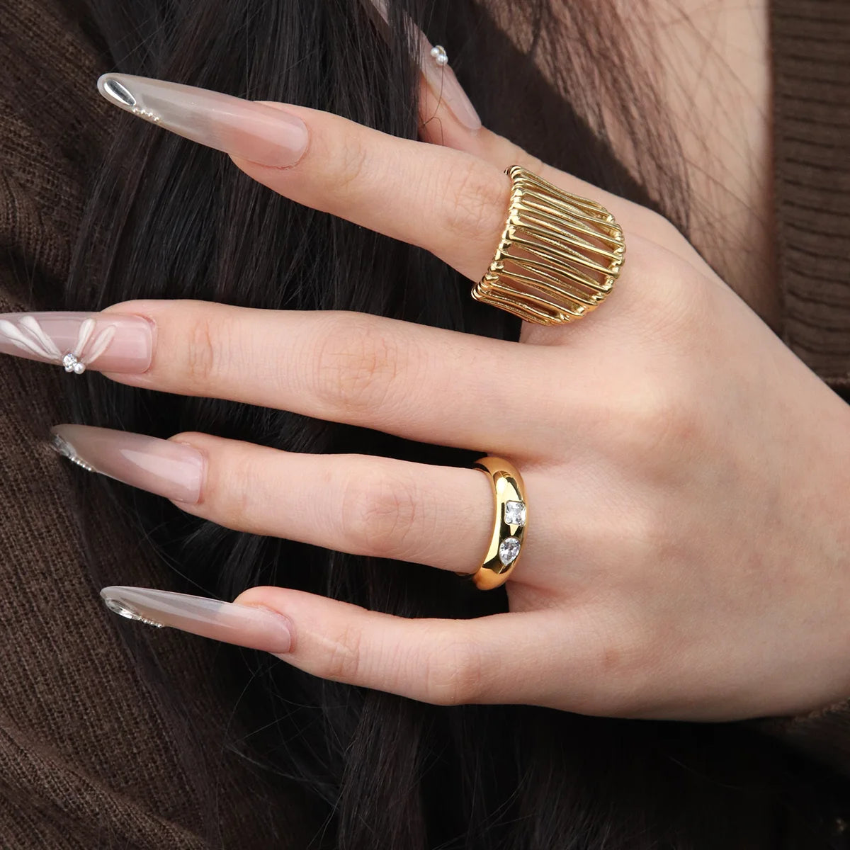 Chris April Vintage 316L Stainless Steel PVD Plated Princess Pear Cut Zircon Band Finger Ring