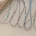 SC Vintage Bohamien Beaded Necklace Rainbow Rice Bead Chain Necklace Colorful Beads Necklace for Women Men