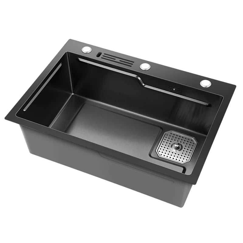 Black SUS 304 Stainless Steel Kitchen Sink 16 Gauge Above Counter Undermount Apron Front Farmhouse Sink Single Bowl
