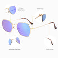 CONCHEN 2025 Fashion Trendy Men Sun Glasses Small Metal Frame Mirror Shades Customize Engrave Logo Blue Lens Polygon Sunglasses