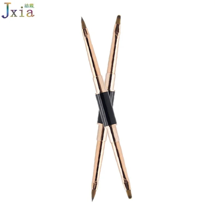 Double Side 2 in 1 Rose Gold Manicure Oval Gel Paint Drawing Pen Nails Art Acrylic 3D Flower Carving Brush