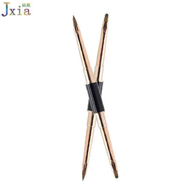 Double Side 2 in 1 Rose Gold Manicure Oval Gel Paint Drawing Pen Nails Art Acrylic 3D Flower Carving Brush